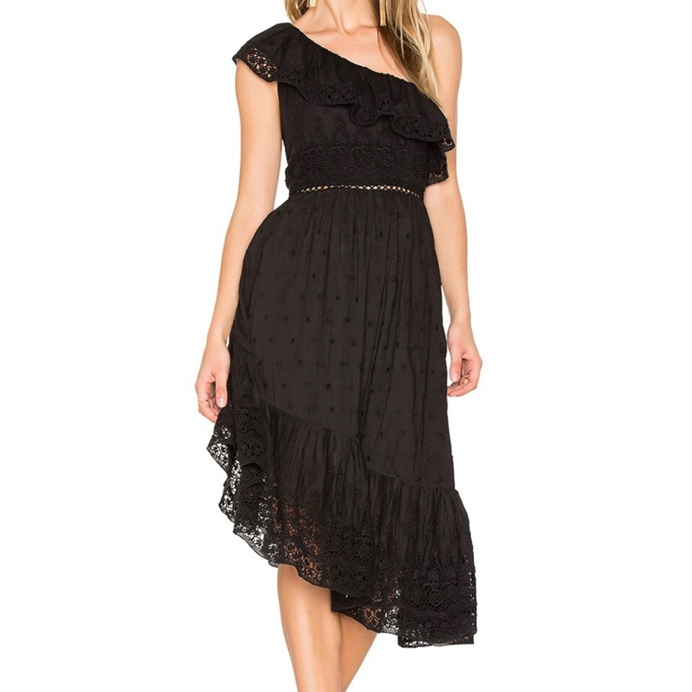 The Kooples Black Asymmetrical One-Shoulder Dress